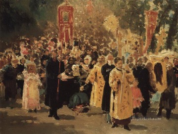 procession in an oak forest appearance of the icon 1878 Ilya Repin Oil Paintings